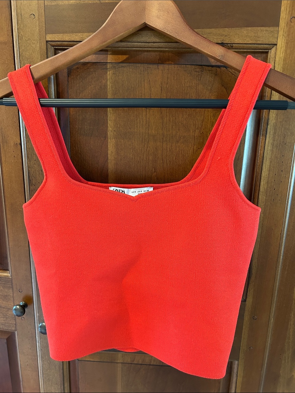 Zara Vibrant Red Ribbed Square-Neck Tank